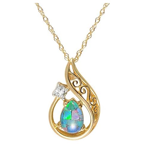Ivy Gems 9ct Yellow Gold Triplet Opal Fancy Openwork Pear Drop Pendant & Fine Gauge 18'' / 46cm Chain Cover