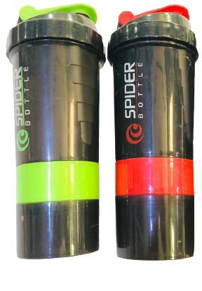 SPOR Rubber Leakproof Protein Shaker Bottle (600 ml, Red & Black, Pack of 2)