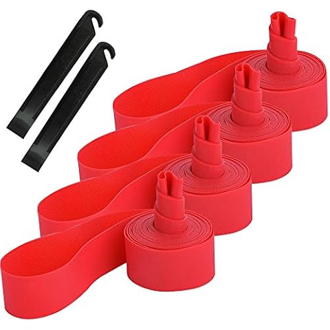 QitinDasen 4Pcs PVC Cinta de Llanta de Bicicleta con Palanca de Neumático (Rojo) Cover