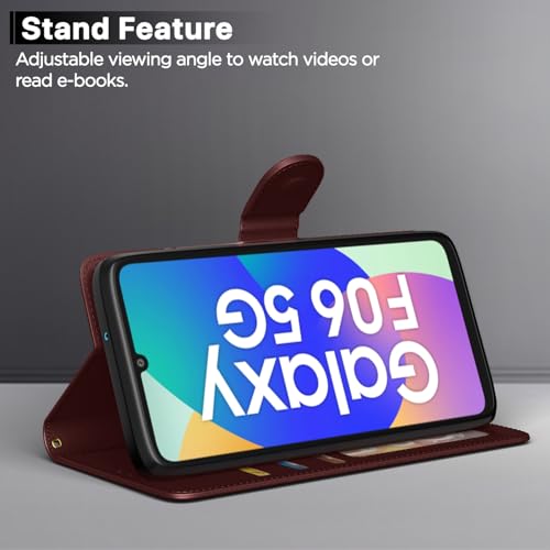 Image of Pikkme Flip Cover for Samsung Galaxy F06 5G / M06 5G Leather Finish | Inside TPU with Card Pockets | Wallet Stand and Shock Proof | Complete Protection Flip Case(Brown)