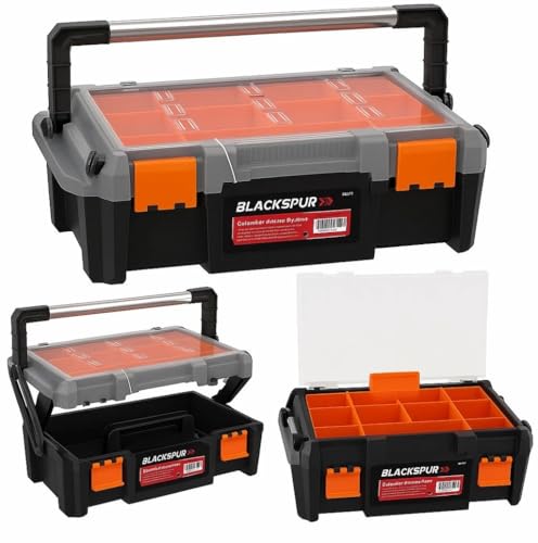 2 Tier 18'' Cantilever Tool Storage Box Organiser Carry Case Trays Screws Nails, Plastic Storage Folding Toolbox with Metal Carry Handle 7 2 Tier 18'' Cantilever Tool Storage Box Organiser Carry Case Trays Screws Nails, Plastic Storage Folding Toolbox with Metal Carry Handle - Image 7