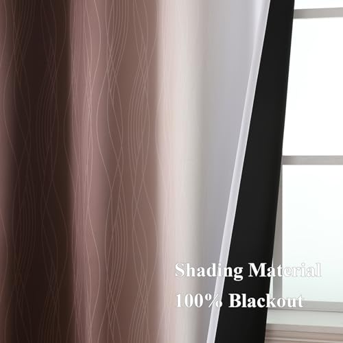 Estelar Textiler Brown and Greyish White Blackout Curtains for Living Room, Full Room Darkening Grommet Ombre Curtains for Bedroom, Thermal Insulated Light Blocking Gradient Drapes, 42Wx72L, 2 Panels