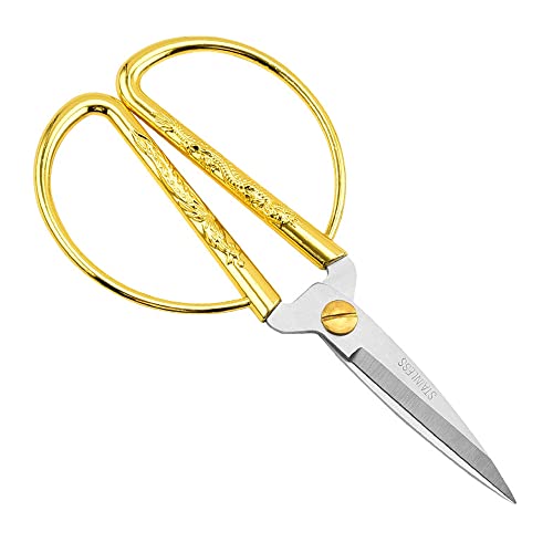Tijeras de acero inoxidable, puntiagudas, superafiladas, corte preciso, mango ancho, asas doradas, multiusos - 15,5 cm Cover