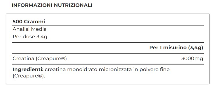 CreaPowder Creapure 500 gr - Creatina monoidrato Creapure Quality - senza gusto