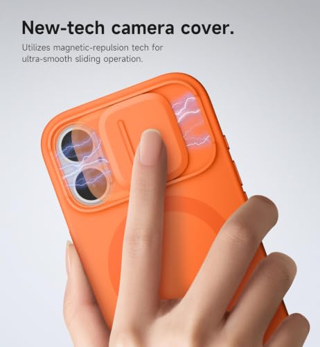 Image of SURITCH for iPhone 17 Case with Camera Control Cover, Camera Slide Cover and Adjustable Kickstand, Compatible with MagSafe, Shockproof Bumper Protective Cases 6.3 Inch, Orange