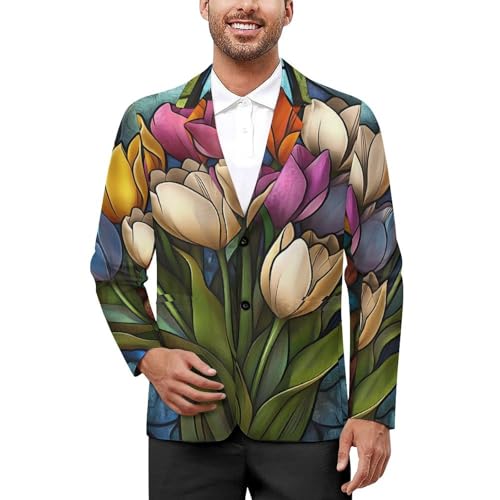 Tulips Mens Suit Jacket Lapel Blazer Lightweight Business Sports Coats for Wedding Party