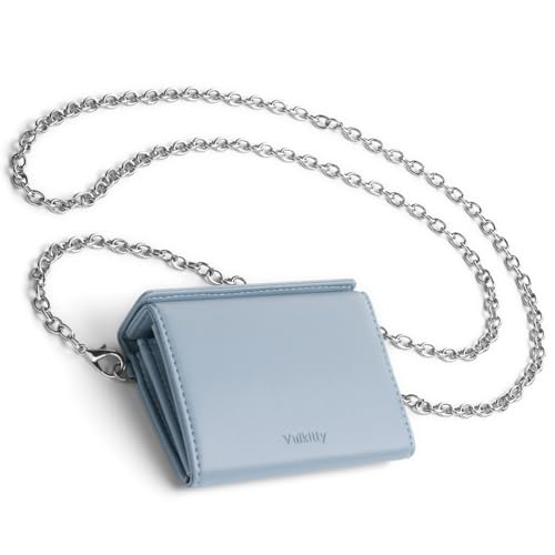 Credit Card Wallet with Chain Strap for Women Minimalist Magnetic Closure Pouch Change Wallet RFID Blocking Slim Coin Purse (Blue)