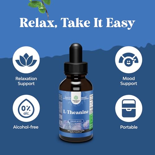 Image of High Absorption L-Theanine Liquid Drops - Nootropic Focus Supplement with L Theanine 200mg Per Serving and Chamomile Extract Supplement for Adults and Kids Relaxation and Focus - 2 Fl Oz