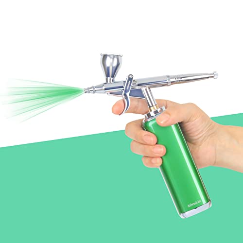 Image of high air Flow Cordless Airbrush Kit, Wireless Portable Air Brush Compressor, Rechargeable Mini Air Brush, Handheld Airbrush Gun for Barber, Model Painting, Nail Art, Makeup, Tattoo (Green)