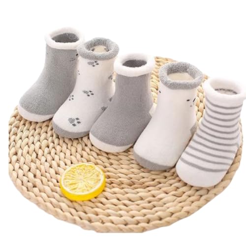 HKSICHENGKEJI 5 Pairs Toddler Warm Thick Cotton Terry Socks Baby Winter Soft Elastic Cute Terry Fuzzy Socks Gift for 1-3Yrs