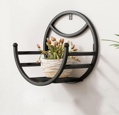 Image of Round Metal Wall Shelf, 3-Tier Floating Display Stand, Black Decorative Plant Holder