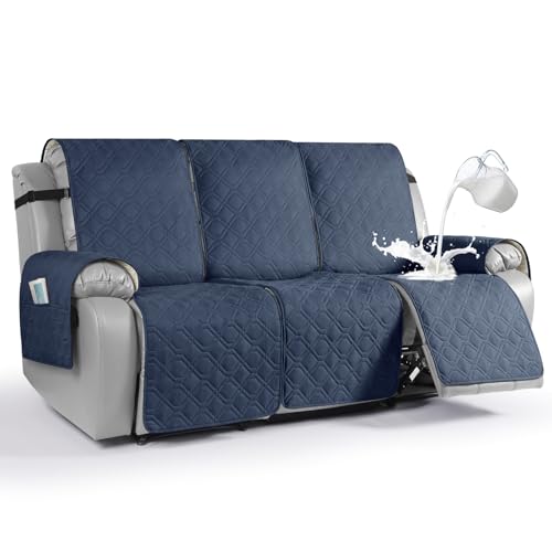 Image of VANSOFY Waterproof Recliner Couch Covers Washable, Navy Blue,3 Seater | 1-Piece, Non-Slip with Elastic Straps, Sofa Cover with Pocket for Dogs, Pets
