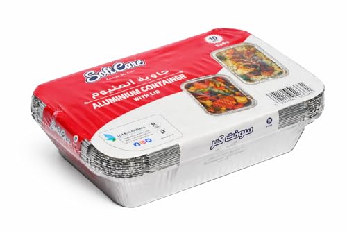Softcare Aluminium Foil Containers with Paper Lids (8389) Pack of 10 Durable Oven & Freezer Safe Food Containers Recyclable & Leak-Resistant Ideal for Catering Takeaway & Kitchen Use