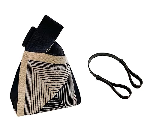 OATSBAS Wrist Handbag for Women Wristlet Handbag Sleeve Knot Pouch Portable Purse Tote Gift Bag (Black-strap)