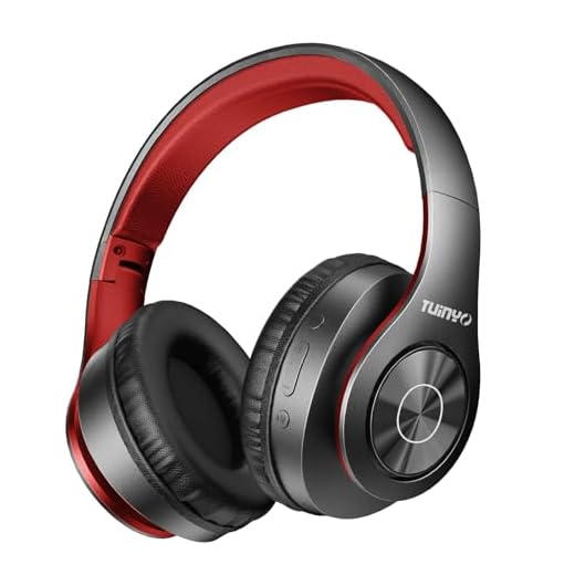 TUINYO Bluetooth Headphones, Over Ear Stereo Wireless Headset 40H Playtime with Deep Bass,Soft Memory-Protein Earmuffs,Built-in Mic Wired Mode PC/Cell Phones-Black red
