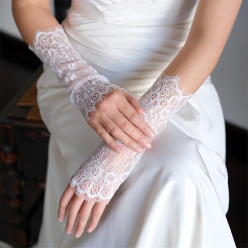 Elegant Floral Lace Fingerless Gloves for Bridal Wedding Party Vintage Wrist Sleeves Accessories3