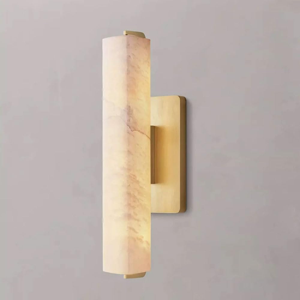 KXKLGWHN E14 Light Source Alabaster Wall Light, Nordic Industrial Indoor Wall Sconce, 14.9in Natural Marble Wall Lamp, Living Room Corridor Stairs Decorative Lighting Fixtures
