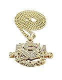 MAXBLING81 Iced Bust Down Brick Squad BSM Pendant & 5mm 24' Cuban Chain Hip Hop Rapper Style Necklace (GOLD)