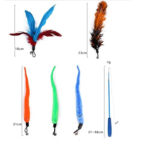 ERITIN Cat Interactive Toys Set with Retractable Teaser Wands and Feather Worm Toys Kitten Variety of Vibrant Colours Activity to Exercise Cats and Kittens 1