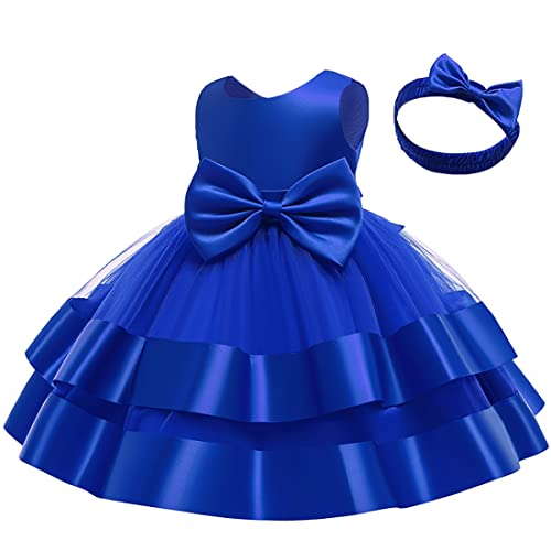 Weonedream Baby Girl Party Dress Size 1 2 Years Old Special Occasion Pageant Baptism Christening Princess Flower Girls Dress For Kids Formal Tutu Dresses With Cute Headband(Sapphire,90Vback) #TOP2