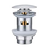 Full Dome Basin Waste Slotted Pop Up Waste for Bathroom Sink Click Clack Sprung Plug Waste with Overflow | Chrome 1 Pack