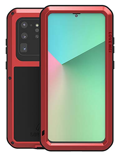 Coque Samsung S20 Ultra Love Mei Rouge intégrale en métal avec verre trempé