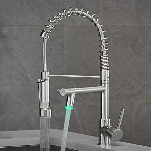 Aimadi Commercial Pull Down Kitchen Faucet Sprayer With Led Light,Brushed Nickel #TOP4