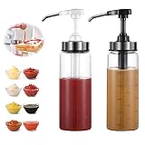 FARI Bouteilles en Verre à Presser pour Sauce,2x300ml Ensemble de Bouteilles de Distributeur d'huile d'olive, Presseur d'huile de Miel sans Vinaigrette au Ketchup sans Goutte (2x300ml)
