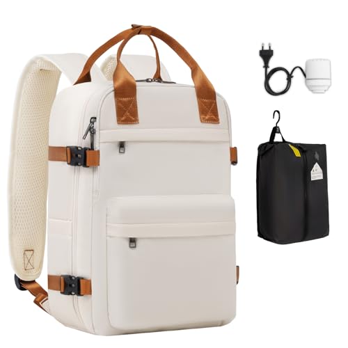 COOLIFE Mini mochila equipaje de mano/cabina de viaje ligera para Ryanair Maleta Bolsa de cabina 40x25x20 cm 20 litros Mochila con compartimento, blanco y marrón., Sottovuoto - 40x20x25 cm, Moderno