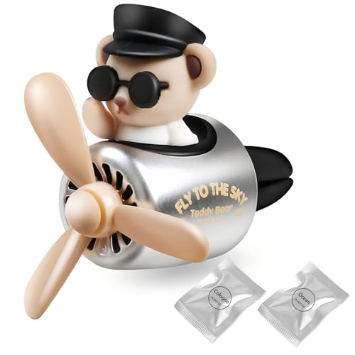 Image of Bear Pilot Car Fresheners Vent Clip Cute Teddy New Car Scent Automotive Air Fresheners Cartoon Air Outlet Aromatherapy Ornament Thank You Gifts for Him Her Friends, Families
