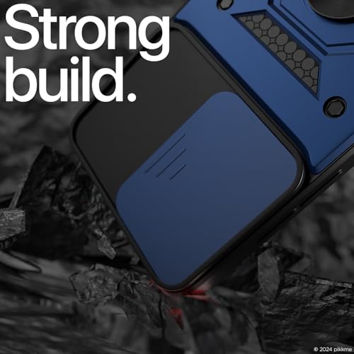Image of Pikkme D10 Tough Armor Bumper Case | 360 Protection Case | Sliding Camera Shield Cover & Ring Holder Stand Back Cover for iQOO Z9 Lite 5G / Vivo T3 Lite 5G / Vivo Y18 / Y18e / Y03 (Blue)