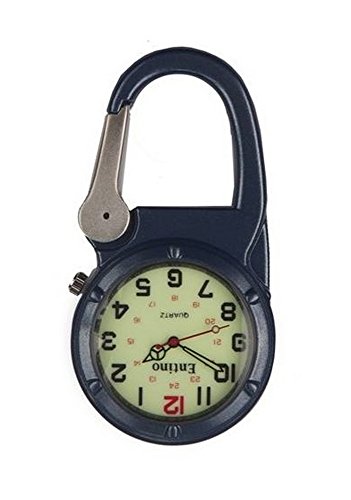 Entino Unisex Pocket FOB Watch Silver Clip on Blue Carabiner Luminous Face Sturdy Doctors Nurses Paramedics Analog Display Quartz Movement Entino-FOB