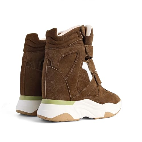 Image of ZJGZF Wedge Sneakers for Women Platform Round Toe Suede Leather High Heel Tennis Casual Triple Strappy Band Fashion Dressy Comfy Campus Trendy Shoes