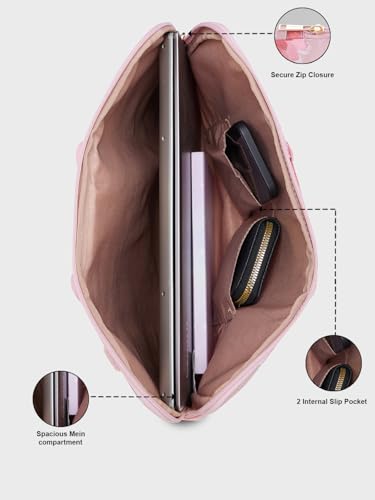 Image of Caprese Barbara Laptop Bag Large (E) Blush|Stylish Laptop Handbag for Women, 16-Inch Laptop Compatible Spacious Office Bag with Smart Sleeve, Adjustable & Detachable Strap