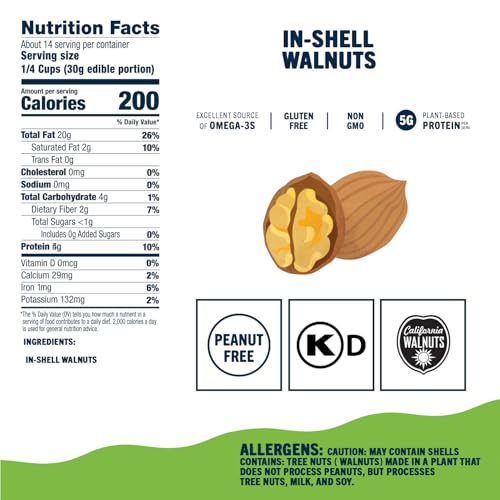 Image of Go a Little Nuts California In-Shell Walnuts, 2 lb. Bag, Farm Fresh, Non-GMO, Kosher, Heart-Healthy Omega-3, High Protein, Vegan Snack