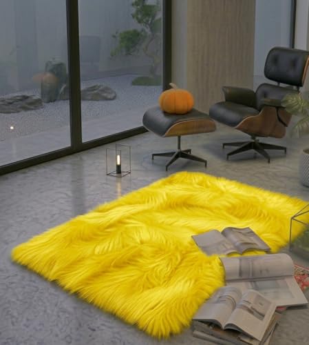 Image of Prokart Soft Faux Fur Fabric Cloth - 60 Inch Wide Pana | Fur Fabric Decorative Cloth for Crafting Soft Toys, Fancy Dress, Baby Photoshoot, Wedding Mandap & Party Decor (Yellow, 1 Mtr)