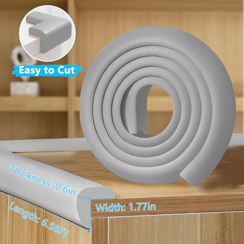 Image of ZOMPAGO Baby Proofing Edge Protector, Grey Foam L-Shape Self-Adhesive Corner Guards, Baby Crib Bumper Pad, Wall & Corner Protector Baby, Foam Corner Protectors for Nursery Kitchen Fireplace Furniture