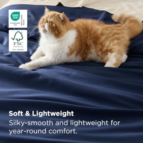 Image of Bedsure PureWoven Cooling Duvet Cover, Ideal for Hot Sleepers, Queen Size | 100% Viscose Derived from Bamboo, Lightweight & Silky Soft, Breathable Moisture-Wicking Bedding Set, 3 Pieces, Navy