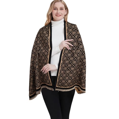 Relang Scarfs for Women Pashmina Silky Shawl Wrap for Evening Dressing Blanket Open Front Poncho Cape Black Khaki