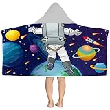 Kids Beach Towel, Kids Bath Towels with Hood, Outer Space Theme Hooded Towel for Boys Girls 30"x50",