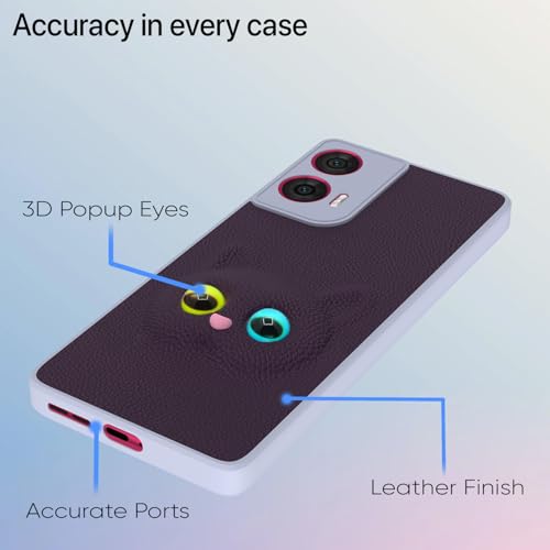 Image of Pikkme Back Cover for Girls | Cute Cat Leather Finish | Soft TPU | Bumper Case for Motorola Moto Edge 50 Fusion 5G / Motorola Moto G96 5G (Purple)