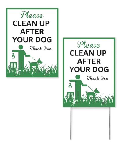 Mr. Pen- Clean Up After Your Dog Signs 9 x 12 2 Pack with 1 Metal Stake