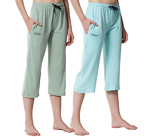 Image of Fflirtygo Women's Cotton Plain Calf Length Capri | Nightwear Short Pyjama | 3 /4th Solid Pyjama Pant | Regular Fit Casual & Lounge Wear Capri Combo (Pack of 2)