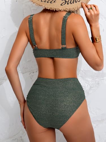 Image of Eomenie Bikini Sets for Women High Waisted Two Piece Bathing Suit U Wired V Neck Swimsuit Adjustable Straps Swimwear