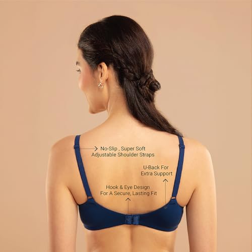 Image of NYKD NYB218 Modal Fabric Lightly Padded Wired T-Shirt Bra for Women Seamless Neckline Non Slip Shoulder Straps