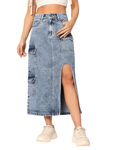 Image of Dolce Crudo Women's Flared High-Rise Stretchable Denim Maxi Skirt