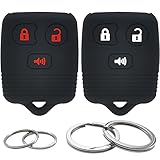 2Pcs Silicone 3 Buttons Key Fob Cover Remote Case Keyless Protector Compatible with Ford E150 E250 E350 F150 F250 F350 Edge Escape Expedition Explorer Focus Fusion Lincoln MKX MKZ Mercury (Black)