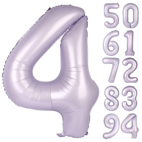 Image of Lilac 4 Balloon, Number Balloons 40 Inch, Lavender 4th Birthday Decorations Four Large Numbers for Party Decor, Number 4 Balloon
