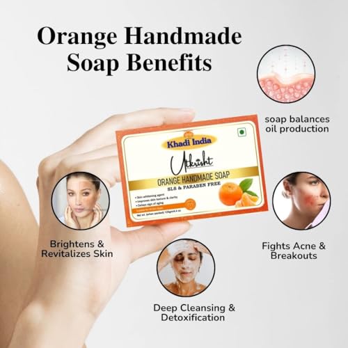 Image of Khadi Orange Handmade Bathing Soap Bar 125g (Pack of 2) | Natural & Herbal|Enriched with Vitamin C & Essential Oils|Balances Oil Production|Gently exfoliates for Glowing Skin|All Skin Types