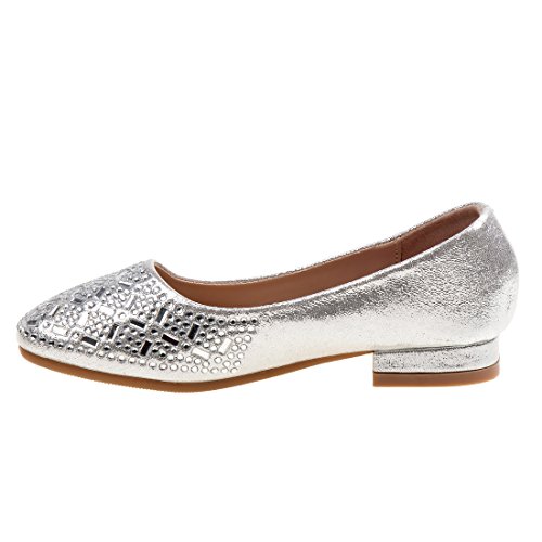 Nanette Lepore Girls Low Heel Rhinestone Dress Shoes,Silver,22